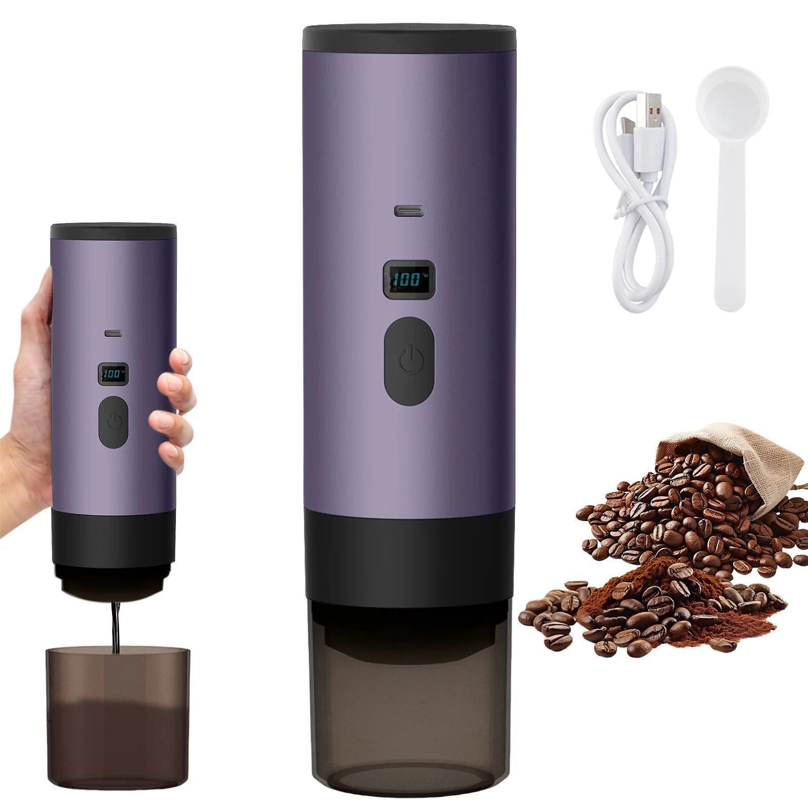 CoffeNow - Cafetera espresso portátil, color morado
