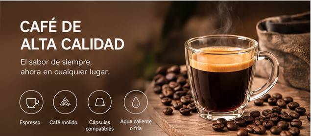 Cafe de alta calidad, compatible con espresso, molido y capsulas